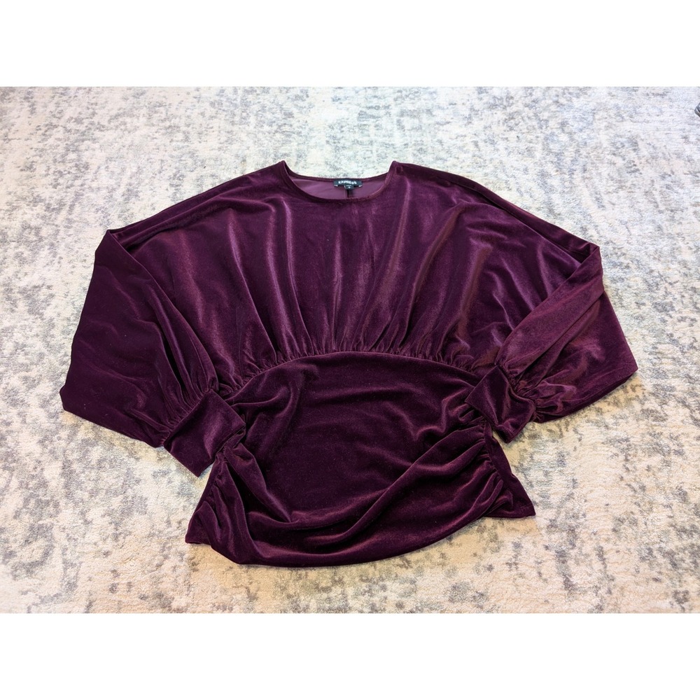 Express Plum Purple Velvet Blouse Balloon Sleeve Holiday Party New Women's Small